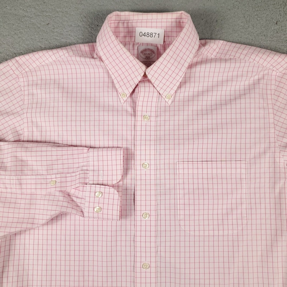 Brooks Brothers Shirt Mens 16.5 Pink Check Dress Button Long Sleeve